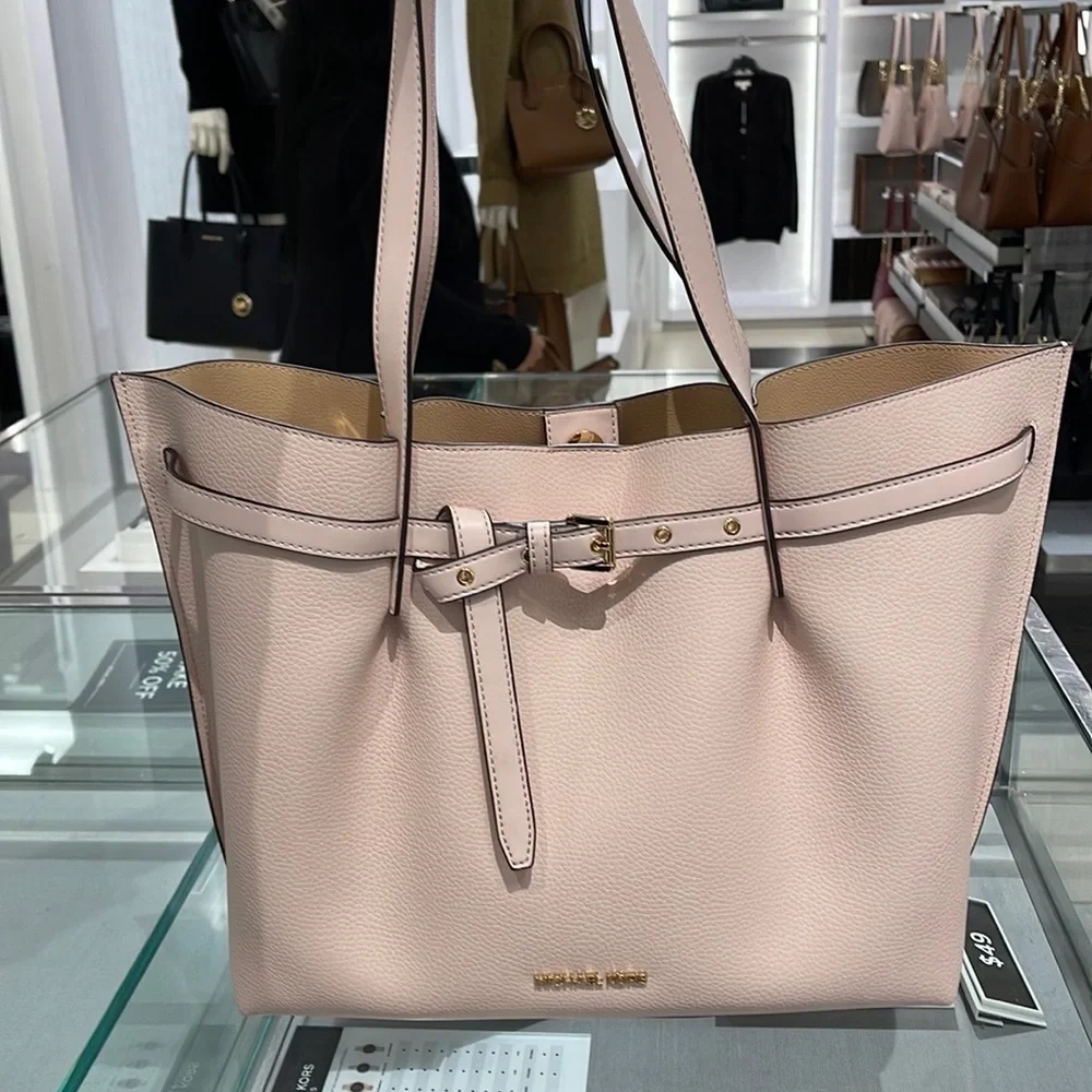 MICHAEL KORS Emilia Large Pebbled Leather Tote Bag POWDER BLUSH